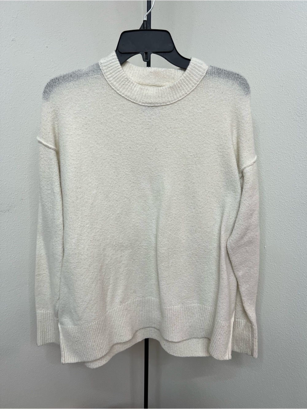 aerie Off-White Crewneck Sweater with Gray Shoulder Accent
